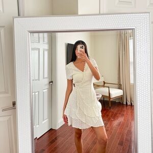 Super Natural White Lace Wrap Mini Dress